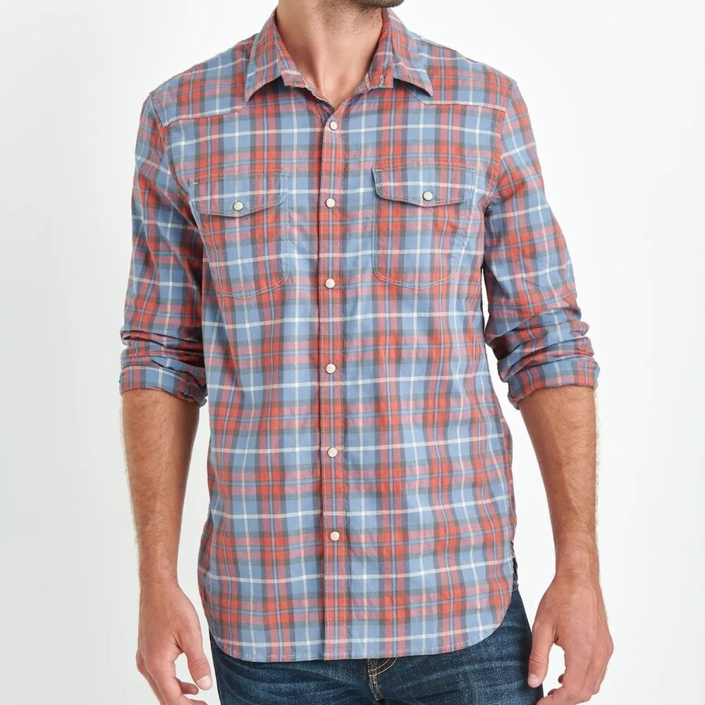 Lucky Brand Saturday Stretch Western Plaid Snap Closure Shirt XL